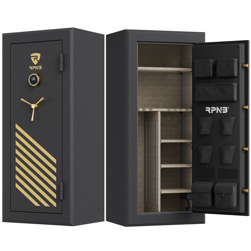 RPNB: 24 Gun Large Fireproof Biometric Fingerprint Gun Safe for Pistols and Rifles, Black, RPNB RPFS24-B