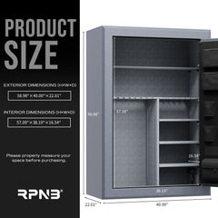 RPNB: 45 Gun Large Fireproof Biometric Digital Rifle Gun Safe for Pistols and Rifles, Grey, RPNB RPFS45-G
